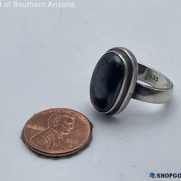 Unisex Sterling Silver 925 Oval Shape Hematite Black Stone Ring Size 5.5 - Picture 5 of 5